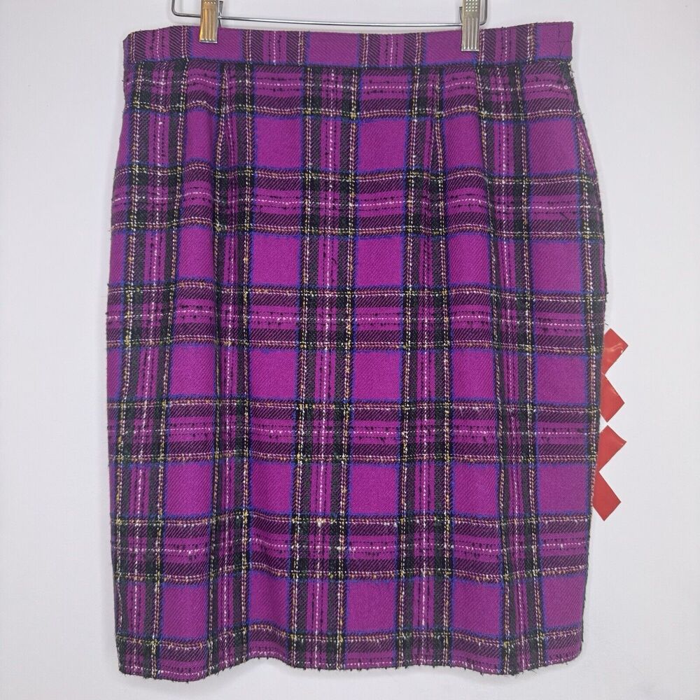 Vtg NORTON MCNAUGHTON Purple Plaid Mini Skirt Preppy Academia Fairy Career Zip L